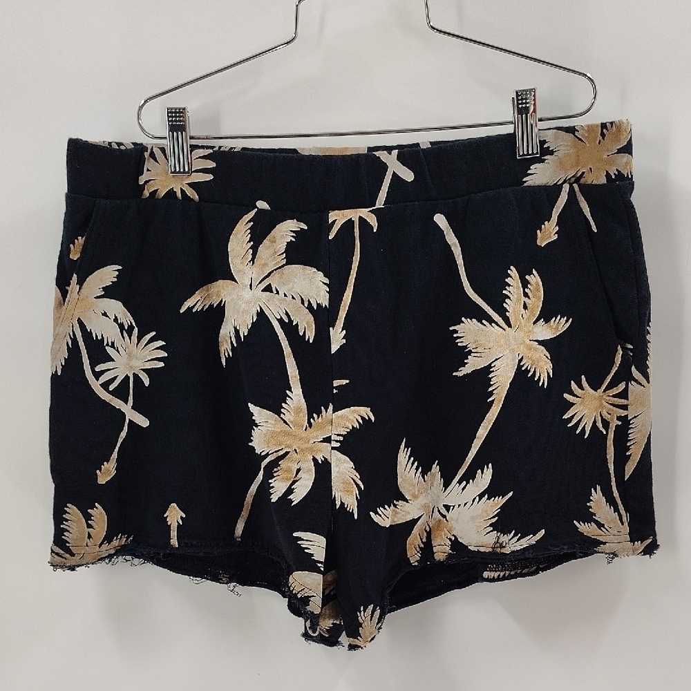 Z Supply Black Southern Bliss Pikeville Terry Shorts Size Large Palm Trees